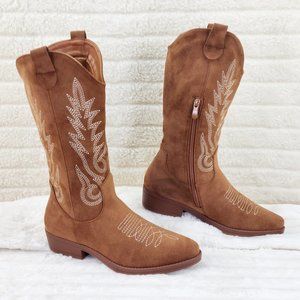 Southern Comfort Western Mid-calf Cowboy Cowgirl Boots Tan Low 1.5" Heels